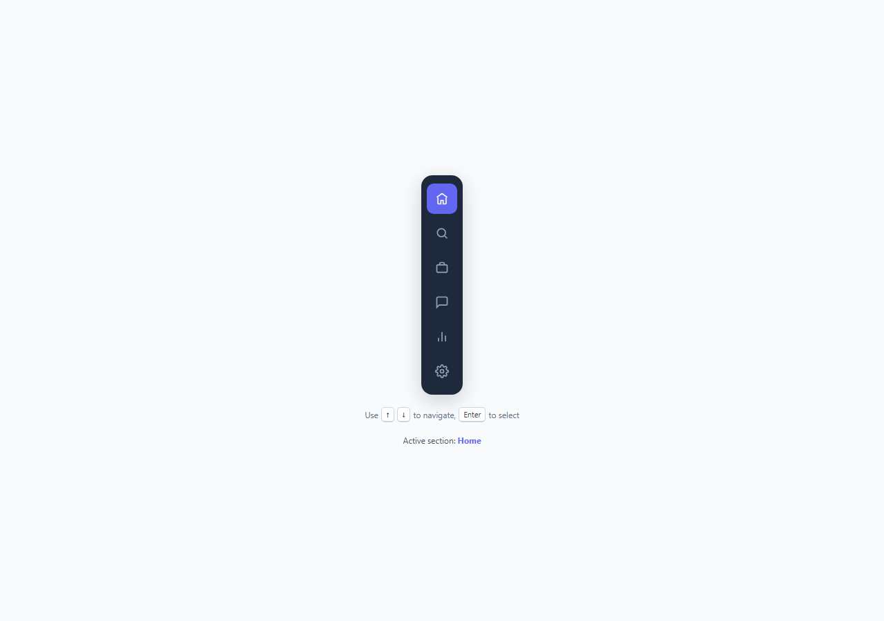 Screenshot of the Keyboard-Navigable Icon Rail snippet rendered live