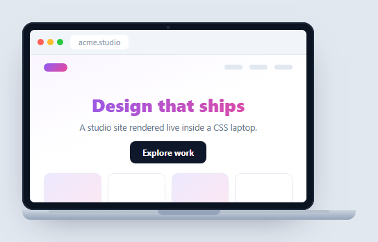 Screenshot of the Laptop Mockup snippet rendered live