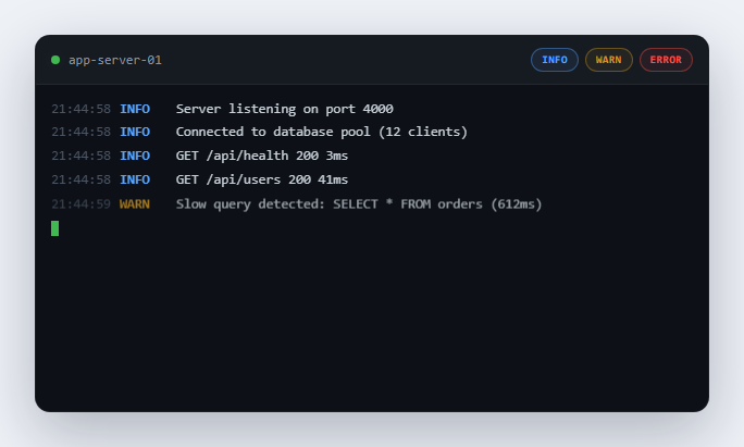 Screenshot of the Live Log Stream Panel snippet rendered live