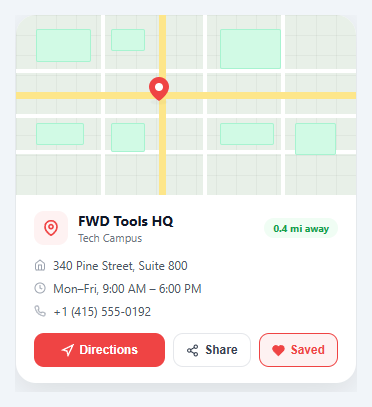 Screenshot of the Location & Address Card snippet rendered live