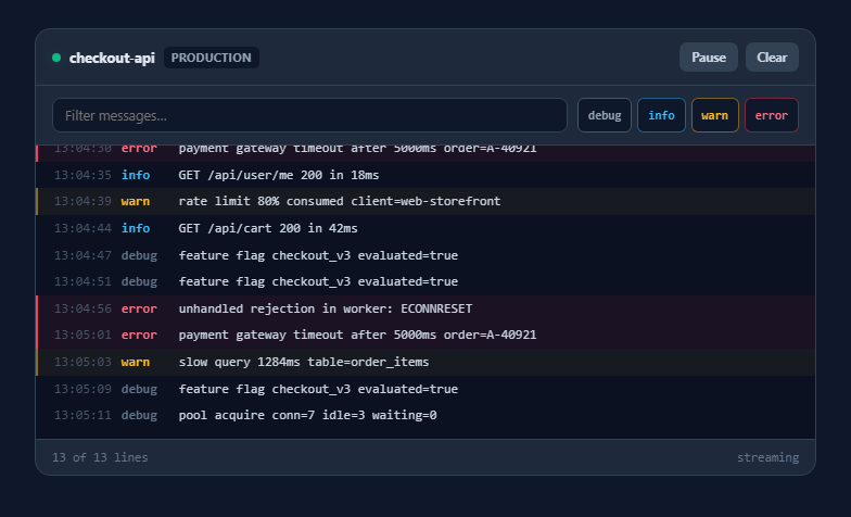 Screenshot of the Live Log Viewer snippet rendered live