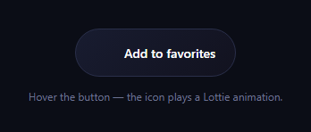Screenshot of the Lottie Hover Icon Button snippet rendered live