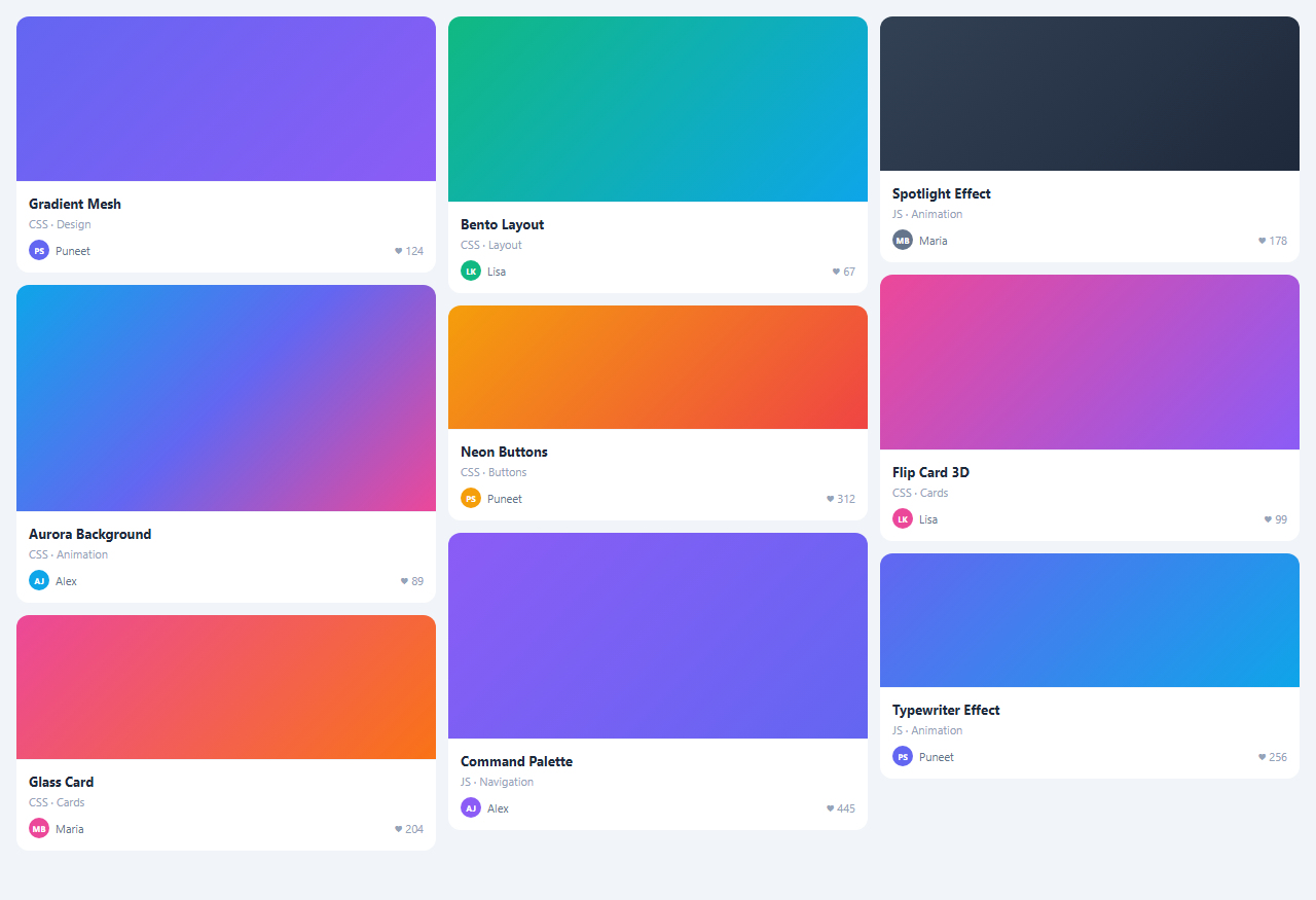 Screenshot of the Masonry Grid snippet rendered live