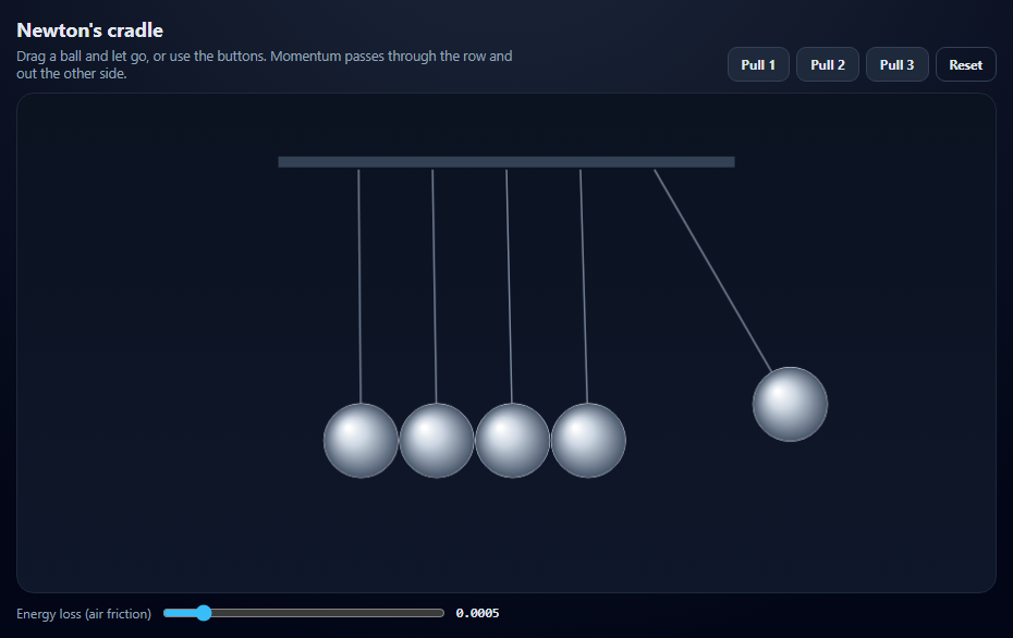 Matter.js Newton's Cradle (Drag to Swing)