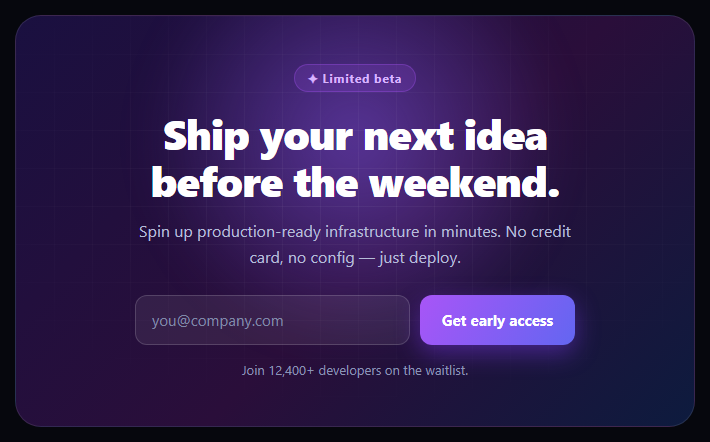 Screenshot of the Mega CTA Banner snippet rendered live