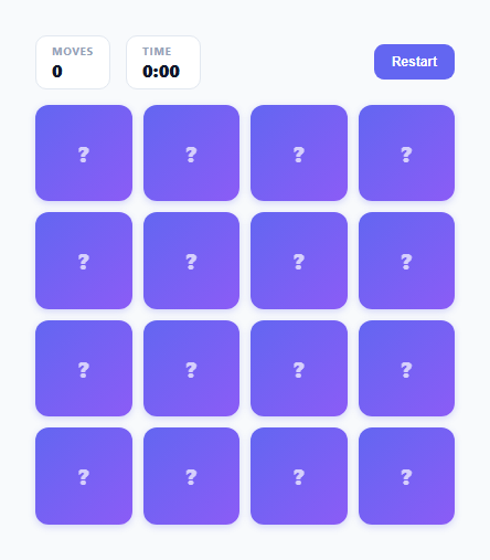 Screenshot of the Memory Match Game snippet rendered live