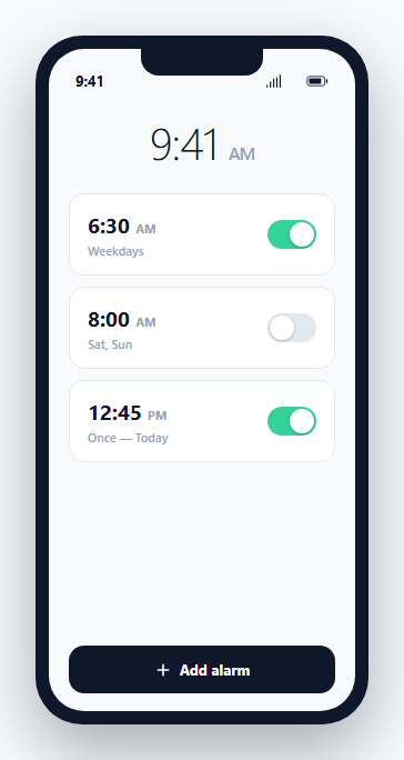 Screenshot of the Mobile Alarm Clock Screen snippet rendered live