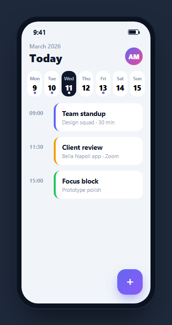Screenshot of the Mobile Calendar Screen snippet rendered live
