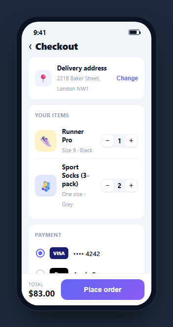 Screenshot of the Mobile Checkout Screen snippet rendered live