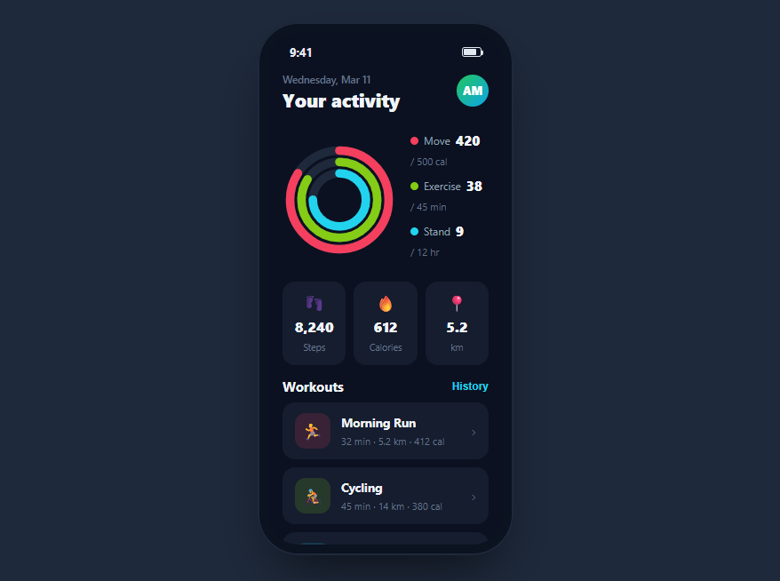 Screenshot of the Mobile Fitness Screen snippet rendered live
