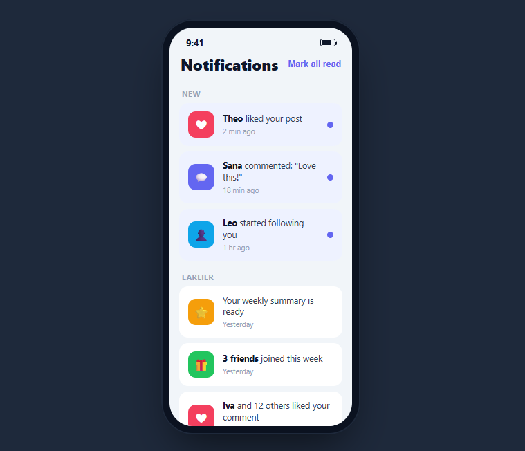 Screenshot of the Mobile Notifications Screen snippet rendered live