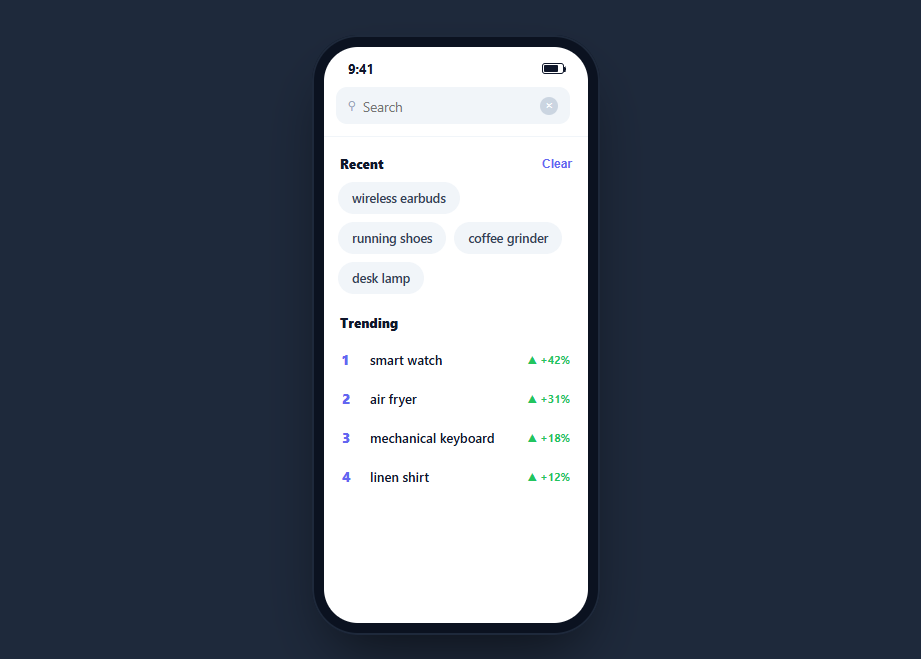 Screenshot of the Mobile Search Screen snippet rendered live
