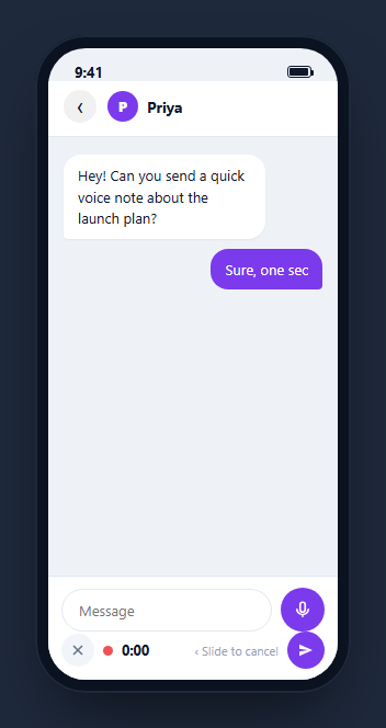 Screenshot of the Mobile Voice Message Recording Screen snippet rendered live