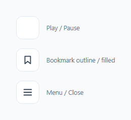 Screenshot of the Morphing Icon State Transitions (Play/Pause, Bookmark, Menu/Close) snippet rendered live