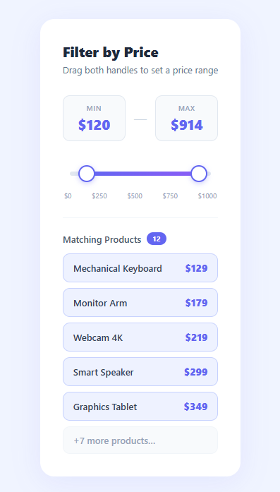 Screenshot of the Multi-Range Price Slider snippet rendered live