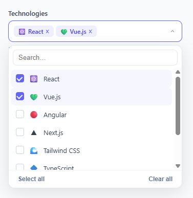 Screenshot of the Multi-Select Dropdown snippet rendered live