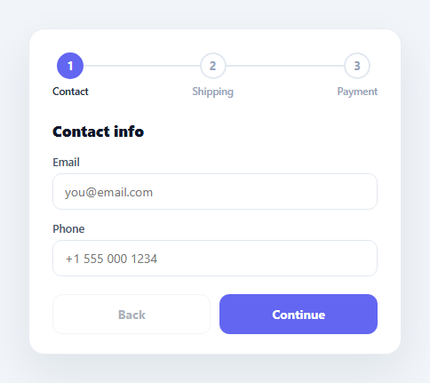 Screenshot of the Multi-Step Checkout snippet rendered live
