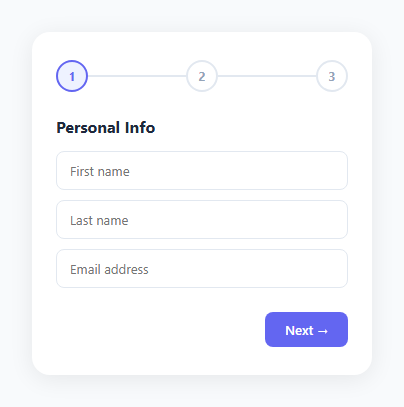 Screenshot of the Multi-step Form snippet rendered live