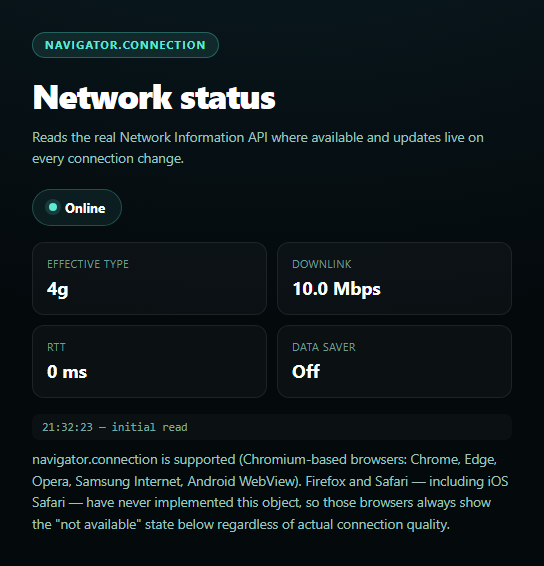 Screenshot of the Network Information Badge snippet rendered live
