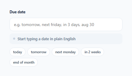 Screenshot of the Natural Language Date Input — Type "next friday", Get a Real Date snippet rendered live