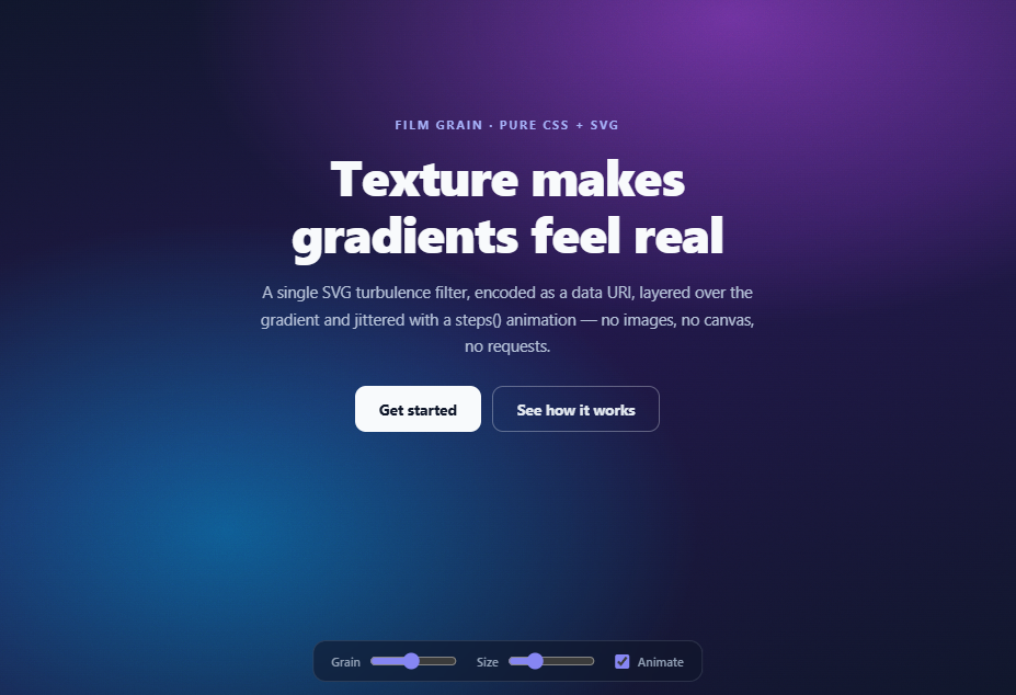 Screenshot of the Noise Grain Background snippet rendered live