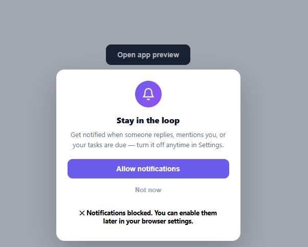 Screenshot of the Notification Permission Prompt snippet rendered live