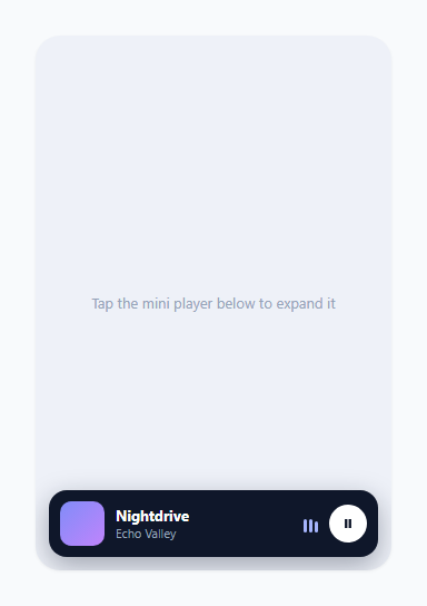 Screenshot of the Now Playing Mini Player snippet rendered live
