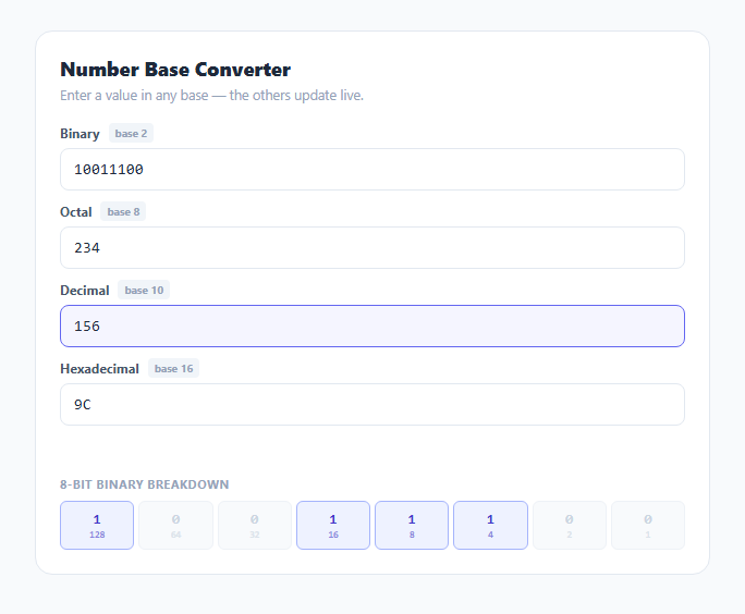 Screenshot of the Number Base Converter snippet rendered live