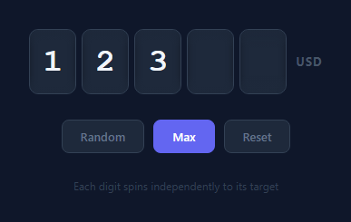 Screenshot of the Number Slot Machine snippet rendered live