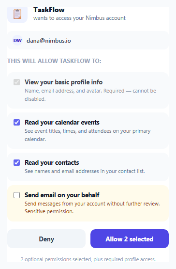 Screenshot of the OAuth Consent Screen — Granular Permission Scopes snippet rendered live