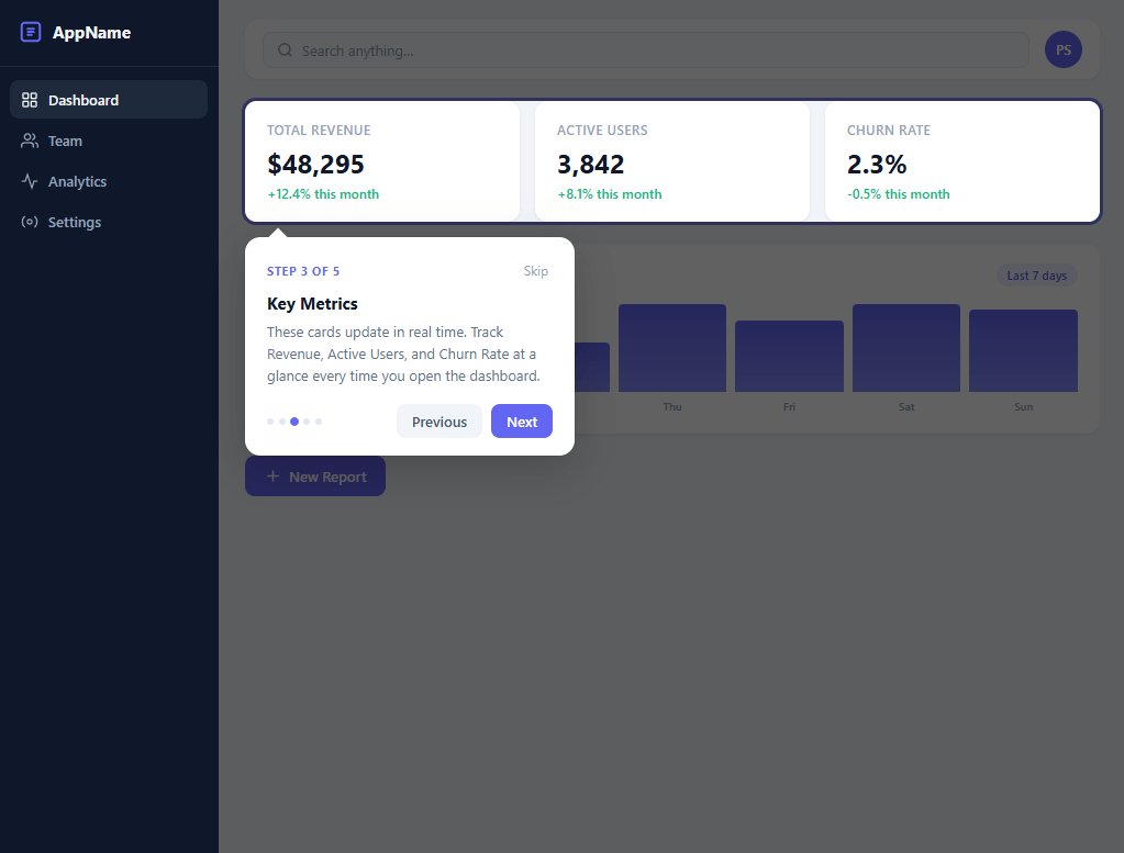 Screenshot of the Onboarding Tour snippet rendered live