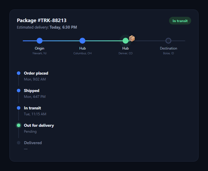 Screenshot of the Package Tracking Route snippet rendered live