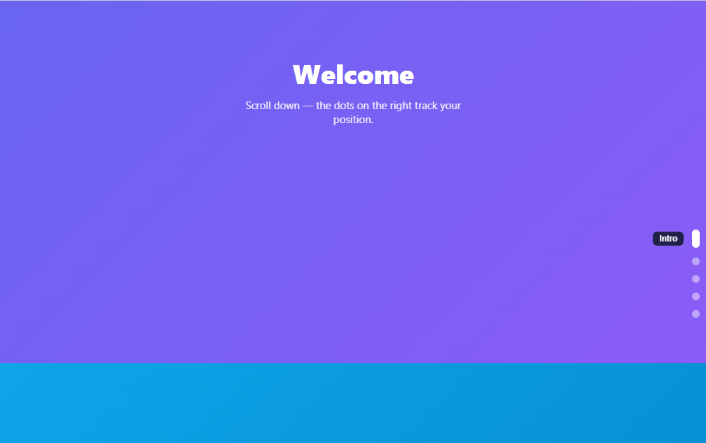 Screenshot of the Page Dots Navigation snippet rendered live