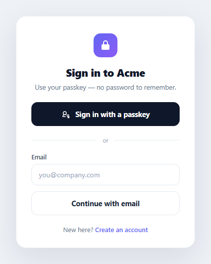 Screenshot of the Passkey Login snippet rendered live