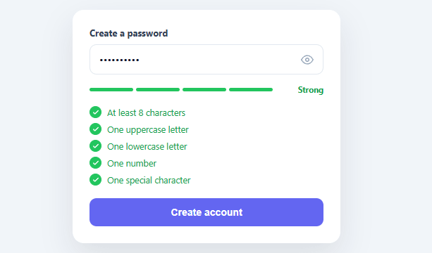 Screenshot of the Password Requirements Checklist snippet rendered live