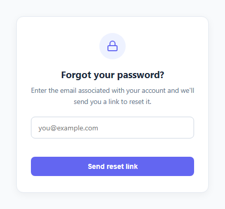Screenshot of the Password Reset Form snippet rendered live