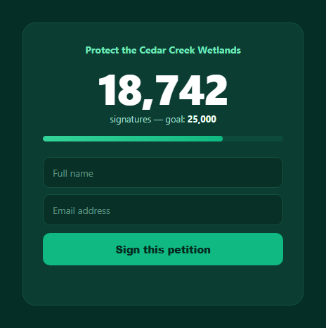 Screenshot of the Petition Signature Counter snippet rendered live