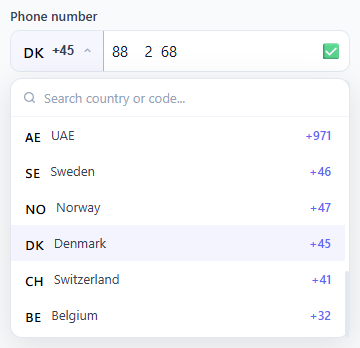 Screenshot of the Phone Number Input snippet rendered live