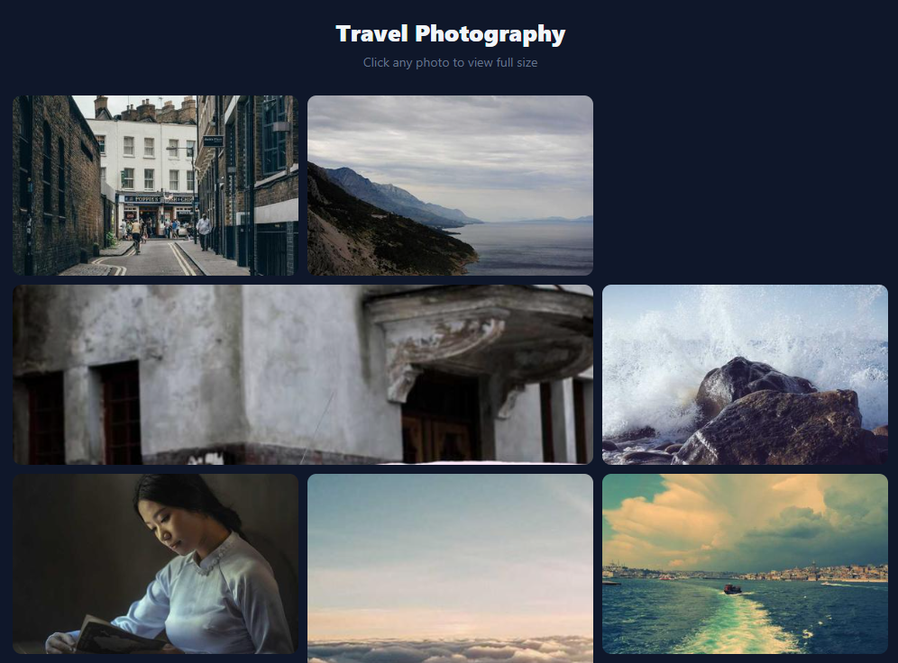 Screenshot of the Photo Gallery with Lightbox snippet rendered live