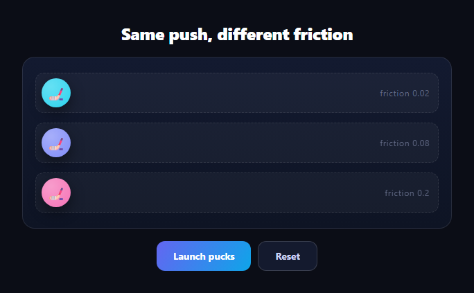 Screenshot of the PhysicsProps Friction Pucks snippet rendered live