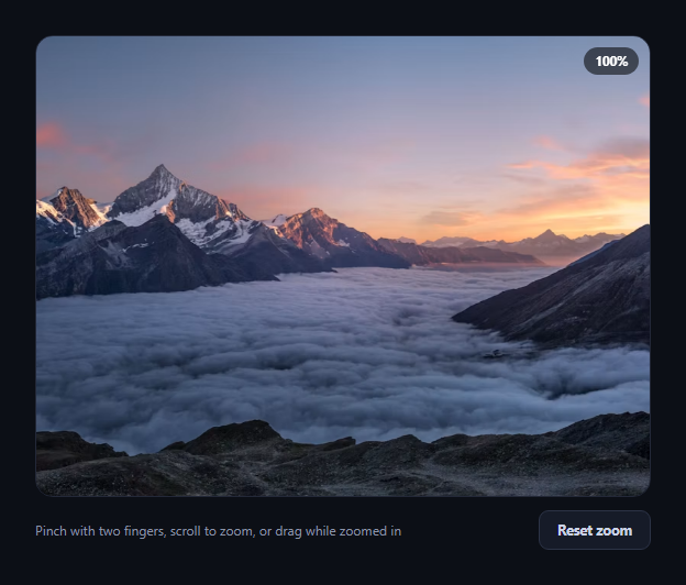 Screenshot of the Pinch & Scroll Zoom Image Viewer snippet rendered live