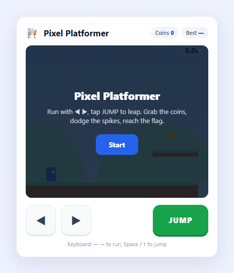 Screenshot of the Pixel Platformer Game snippet rendered live