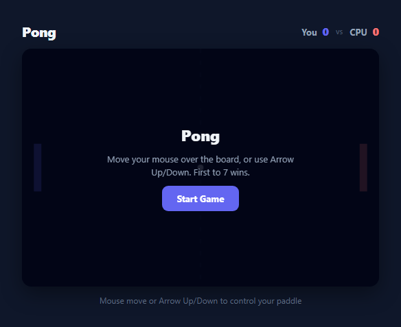 Screenshot of the Pong vs Computer snippet rendered live