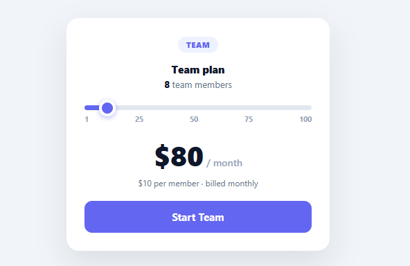 Screenshot of the Pricing Slider snippet rendered live