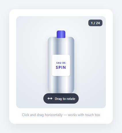 Screenshot of the 360° Product Spin Viewer snippet rendered live