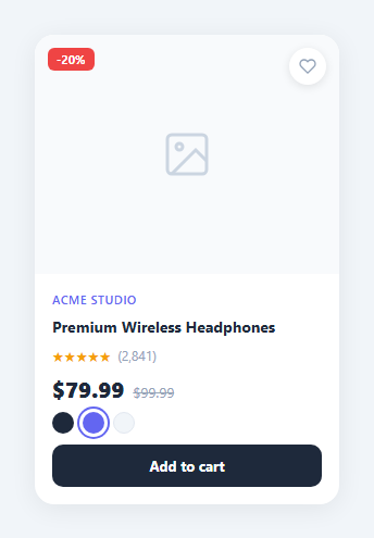 Screenshot of the Product Card snippet rendered live