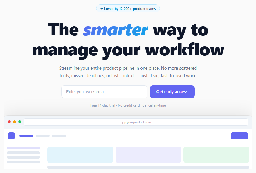 Screenshot of the Product Hero snippet rendered live