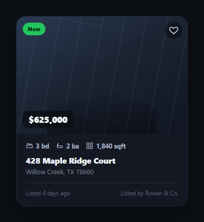 Screenshot of the Property Listing Card snippet rendered live