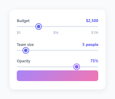 Screenshot of the Range Slider snippet rendered live