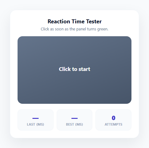 Screenshot of the Reaction Time Tester Game snippet rendered live